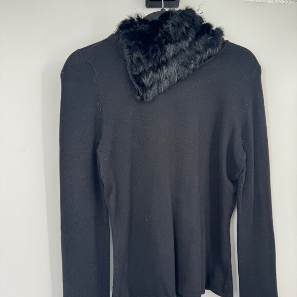 Yuka Black Cowl Neck Sweater Rabbit Fur Trim at Collar Wrist woman’s size Medium - Picture 10 of 11